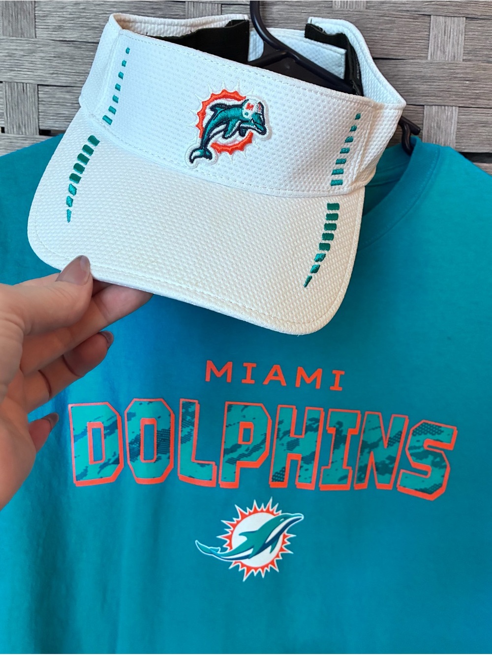(2 for $45) NFL Teal Miami Dolphins Short Sleeve Tee with White Visor